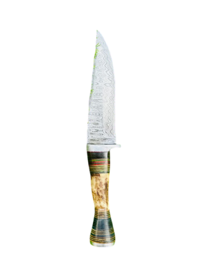 Patterned Damascus Hunting Knife with Stacked Handle & Sheath (SKN-65)