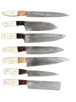 CUSTOM HANDMADE DAMASCUS STEEL CHEF KNIVES SET 8 Pcs, (CKN-8)