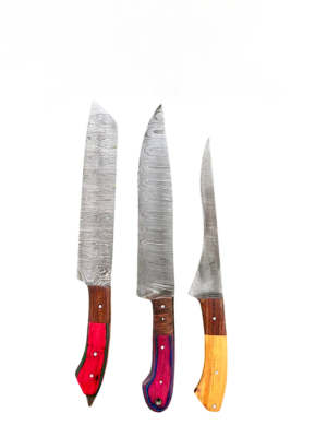 CUSTOM HANDMADE CARBON STEEL CHEF KNIVES SET 3 Pcs, (CKN-15)