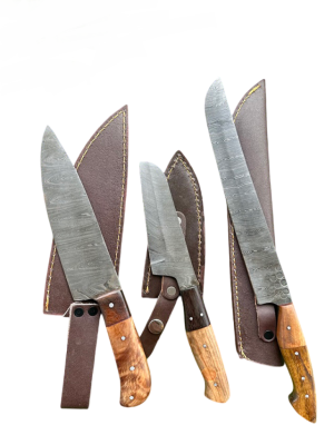 CUSTOM HANDMADE CARBON STEEL CHEF KNIVES SET 3 Pcs, (CKN-22)