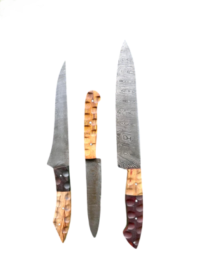CUSTOM HANDMADE CARBON STEEL CHEF KNIVES SET 3 Pcs, (CKN-23)