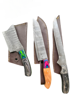 Handmade Damascus Chef Knife Set – 3-Piece Custom Collection, (CKN-24)